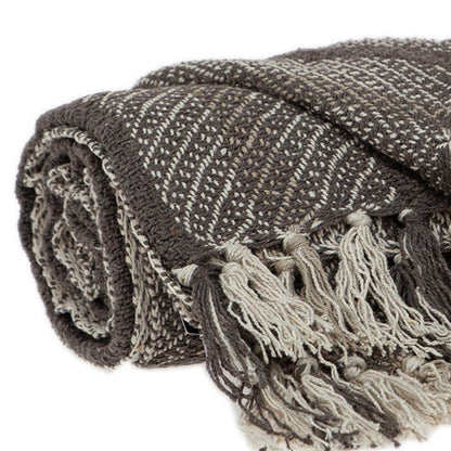 Brown and Taupe Striped Woven Handloom Throw HomeRoots