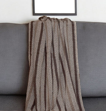 Brown and Taupe Striped Woven Handloom Throw HomeRoots