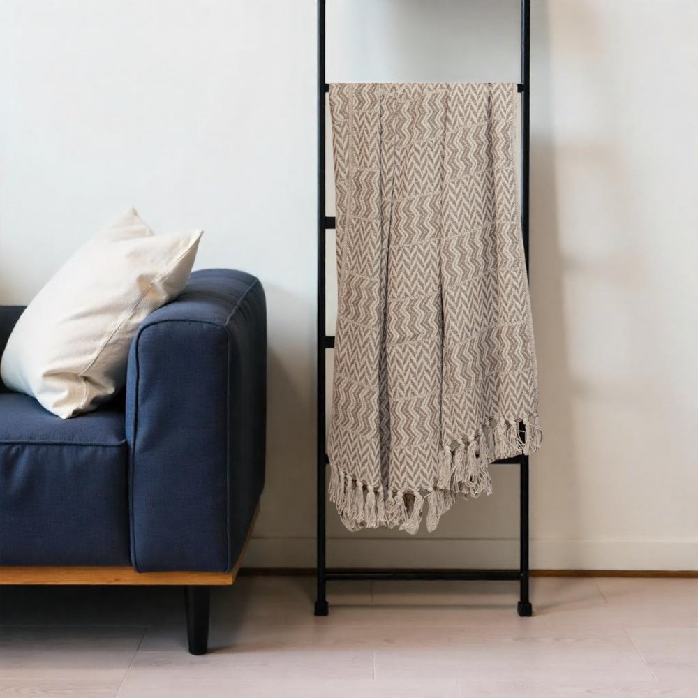 Multi Beige Herringbone Woven Handloom Throw HomeRoots