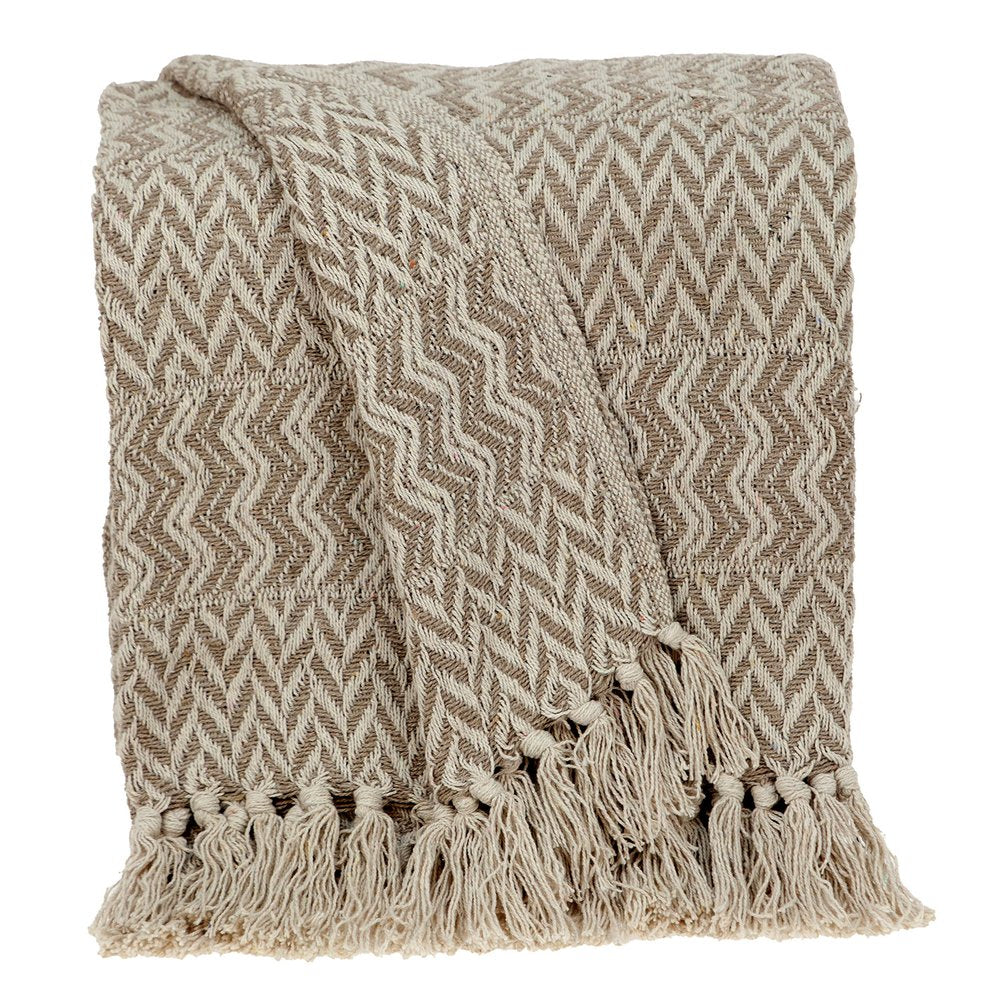 Multi Beige Herringbone Woven Handloom Throw HomeRoots