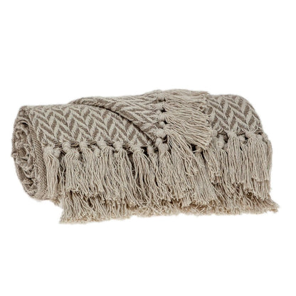 Multi Beige Herringbone Woven Handloom Throw HomeRoots