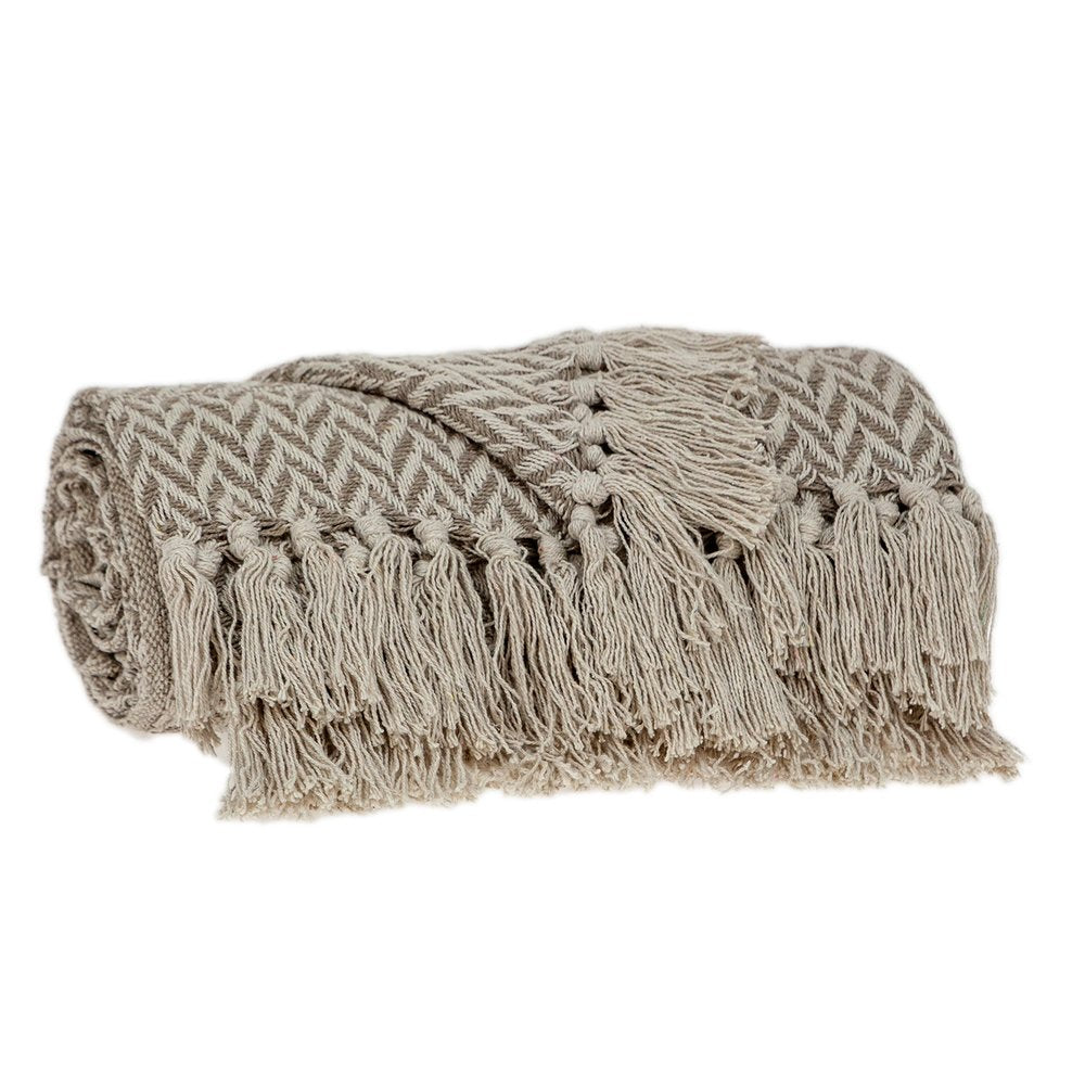 Multi Beige Herringbone Woven Handloom Throw HomeRoots