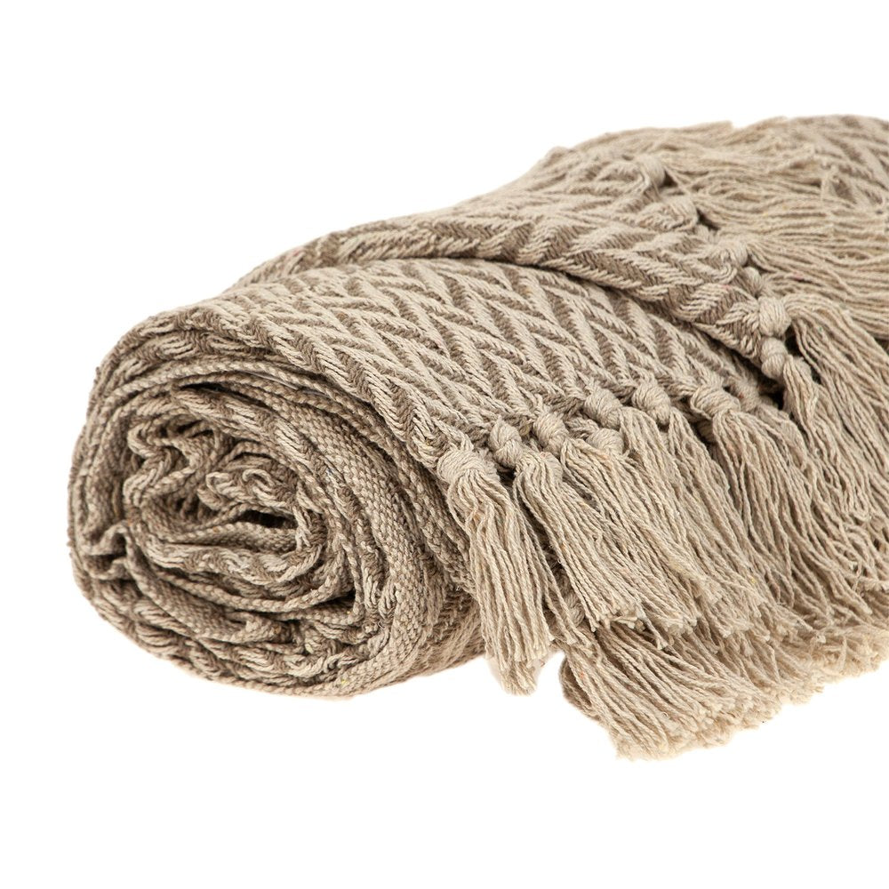 Multi Beige Herringbone Woven Handloom Throw HomeRoots