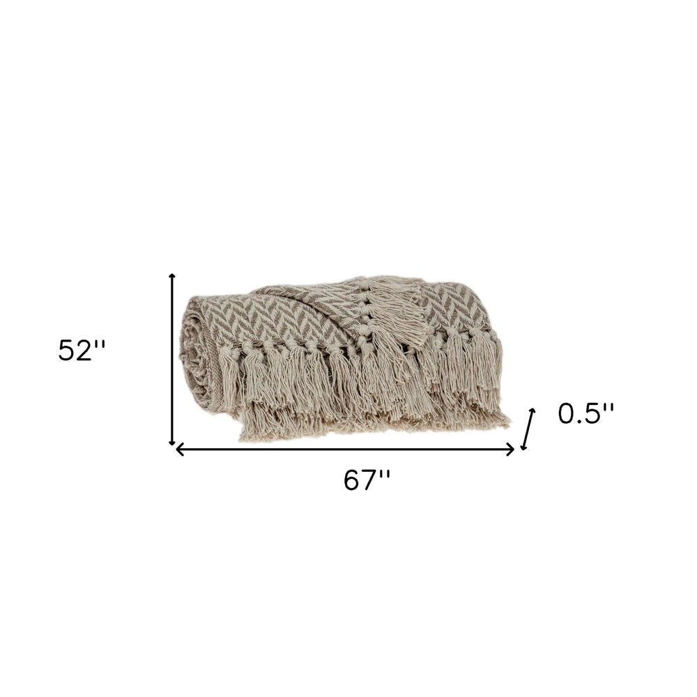 Multi Beige Herringbone Woven Handloom Throw HomeRoots