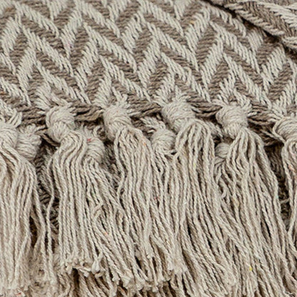 Multi Beige Herringbone Woven Handloom Throw HomeRoots