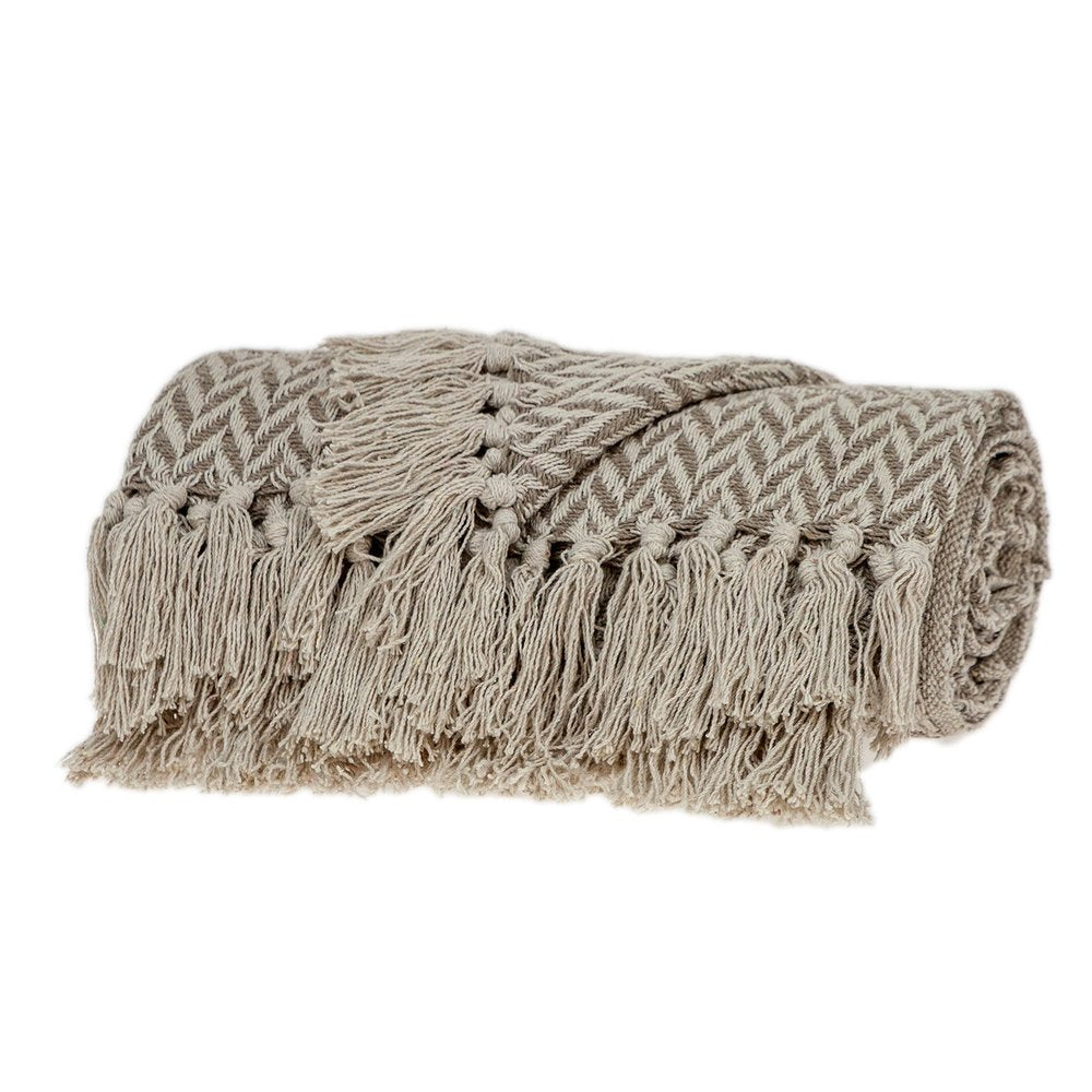 Multi Beige Herringbone Woven Handloom Throw HomeRoots