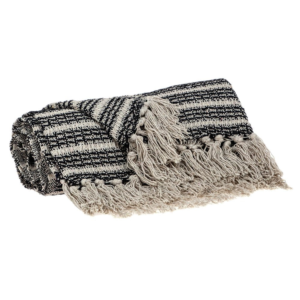Black and Beige Striped Woven Handloom Throw Blanket — view 2