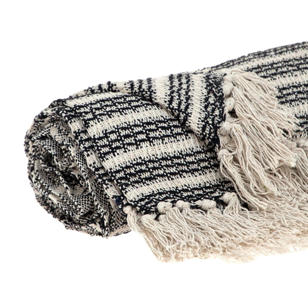 Black and Beige Striped Woven Handloom Throw Blanket HomeRoots
