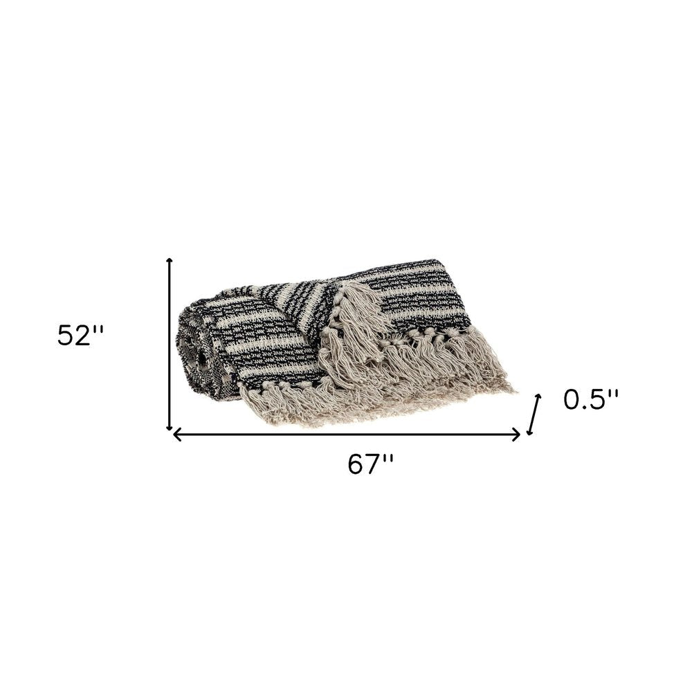 Black and Beige Striped Woven Handloom Throw Blanket — view 4