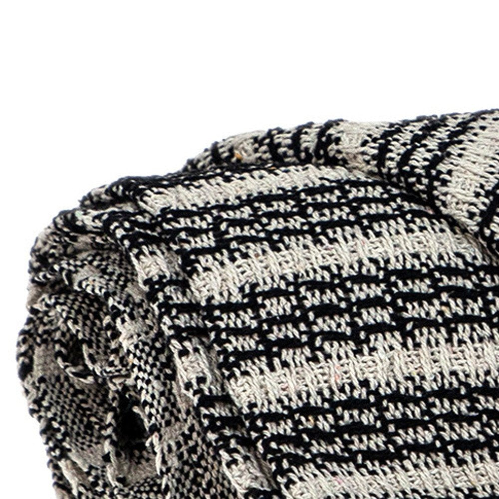 Black and Beige Striped Woven Handloom Throw Blanket HomeRoots