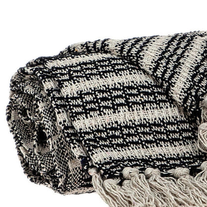 Black and Beige Striped Woven Handloom Throw Blanket HomeRoots