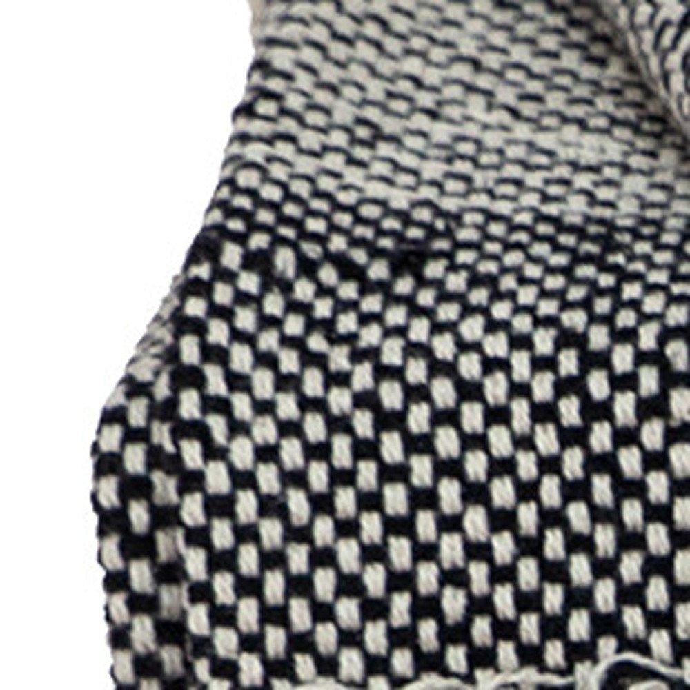 Boho Beige and Black Handloom Weave Throw with Decorative Tassels HomeRoots