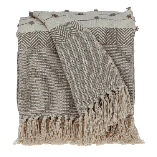 Tufted Beige Fringed Woven Handloom Throw HomeRoots