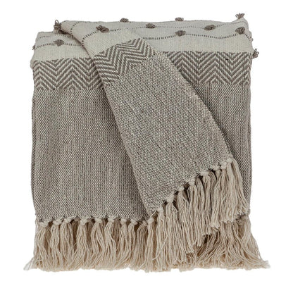 Tufted Beige Fringed Woven Handloom Throw HomeRoots