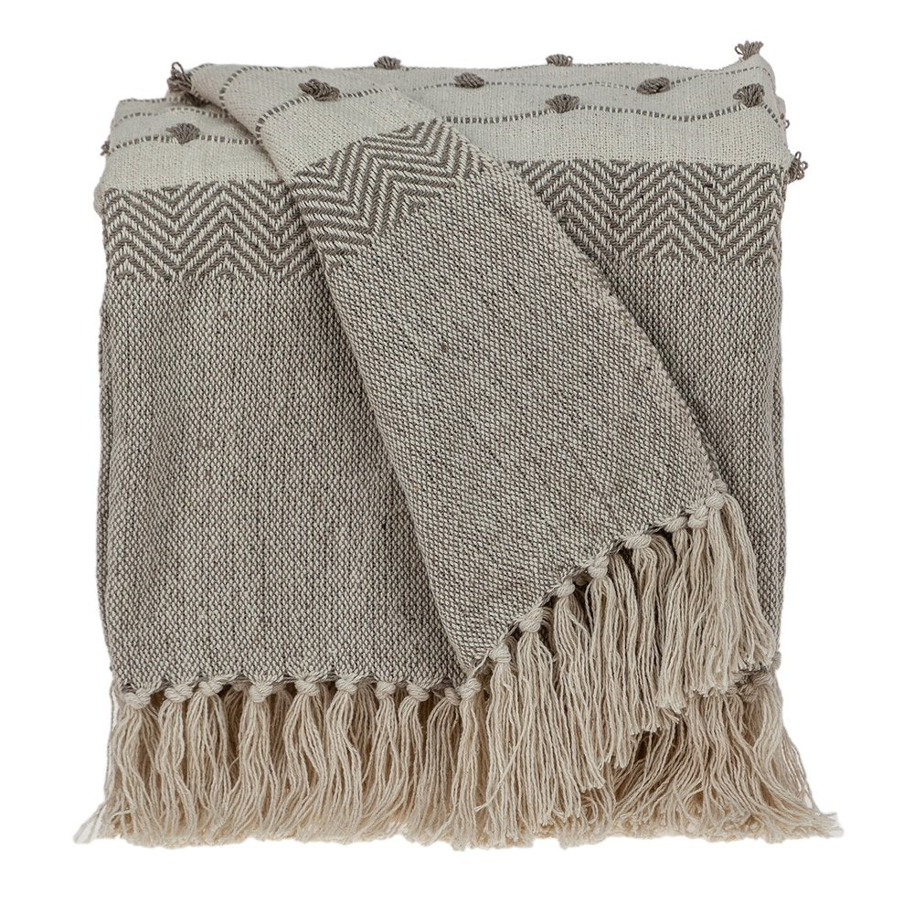 Tufted Beige Fringed Woven Handloom Throw HomeRoots