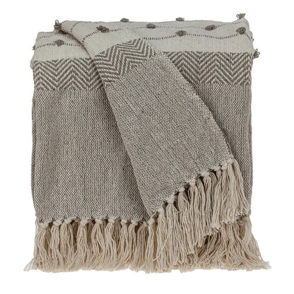 Tufted Beige Fringed Woven Handloom Throw HomeRoots
