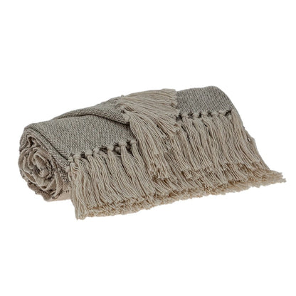 Tufted Beige Fringed Woven Handloom Throw HomeRoots