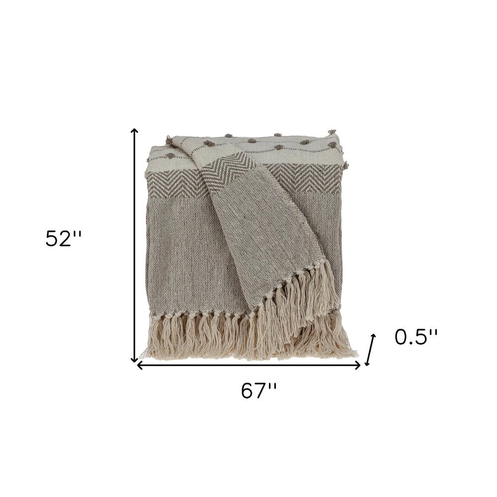 Tufted Beige Fringed Woven Handloom Throw HomeRoots