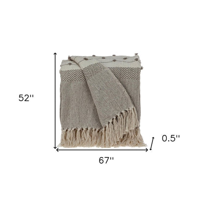 Tufted Beige Fringed Woven Handloom Throw HomeRoots