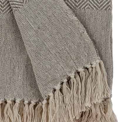 Tufted Beige Fringed Woven Handloom Throw HomeRoots