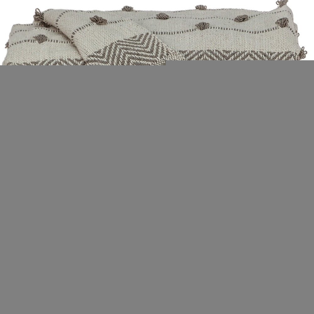 Tufted Beige Fringed Woven Handloom Throw HomeRoots