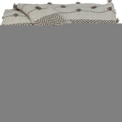 Tufted Beige Fringed Woven Handloom Throw HomeRoots