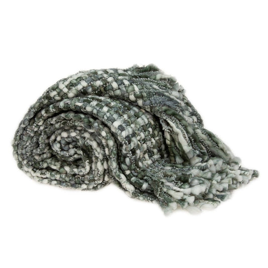 Green and White Knitted Cotton Blend Abstract Throw Blanket with Fringe HomeRoots