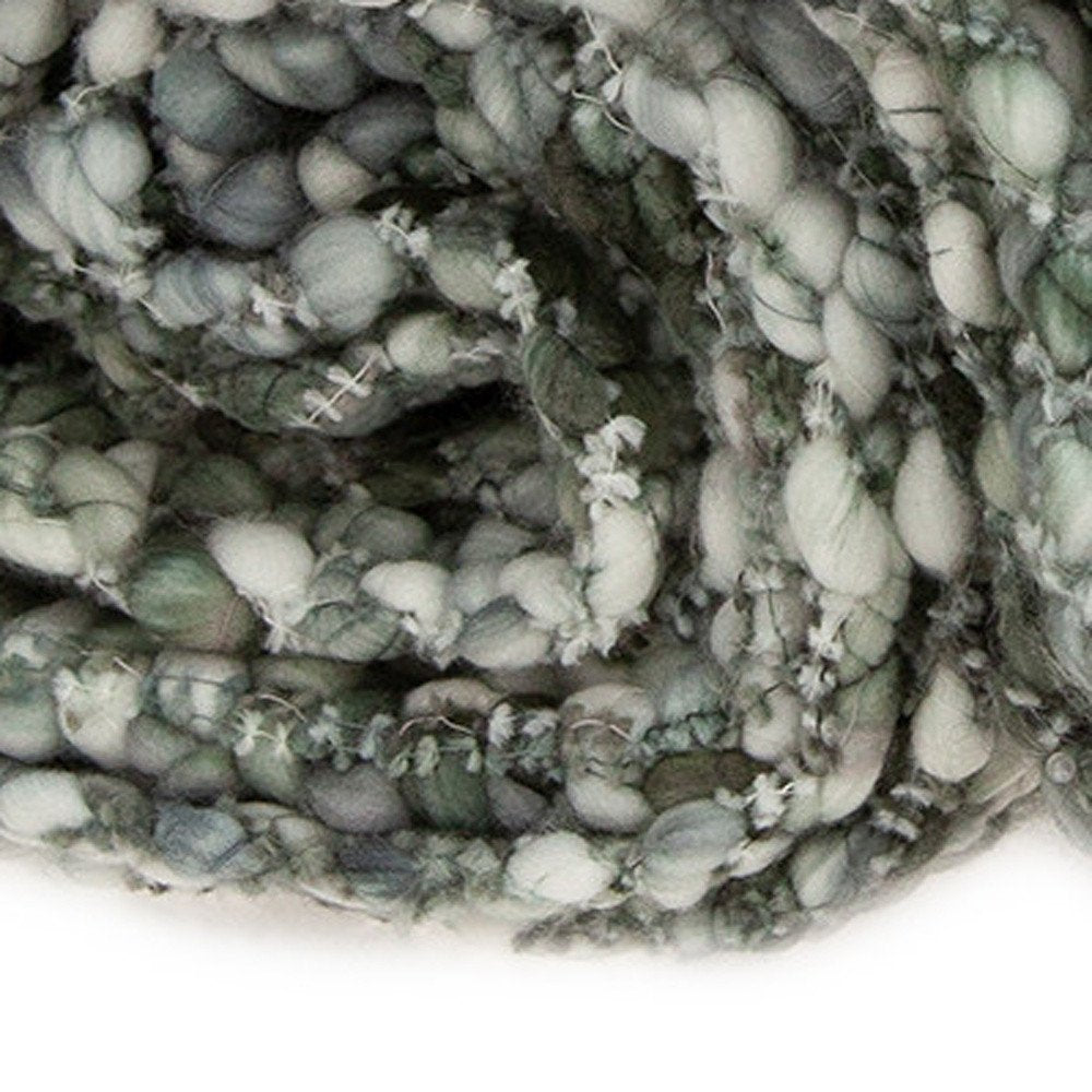 Green and White Knitted Cotton Blend Abstract Throw Blanket with Fringe — view 6