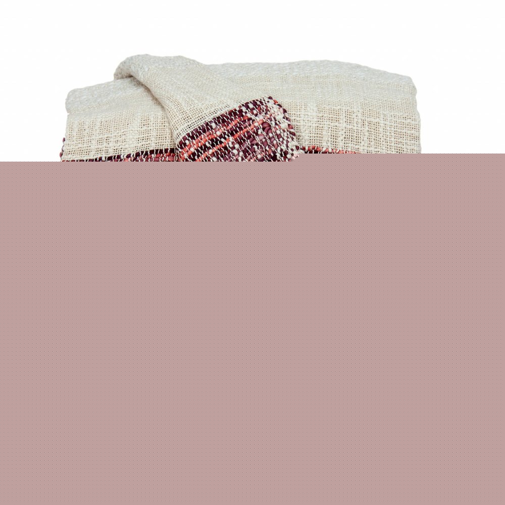 Beige and Shades of Pink Strips Woven Handloom Throw Blanket HomeRoots