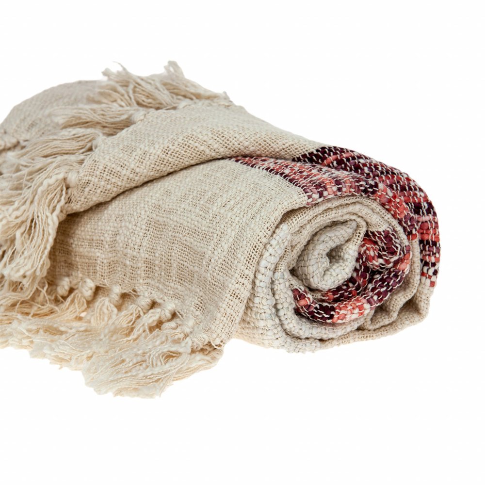 Beige and Shades of Pink Strips Woven Handloom Throw Blanket HomeRoots