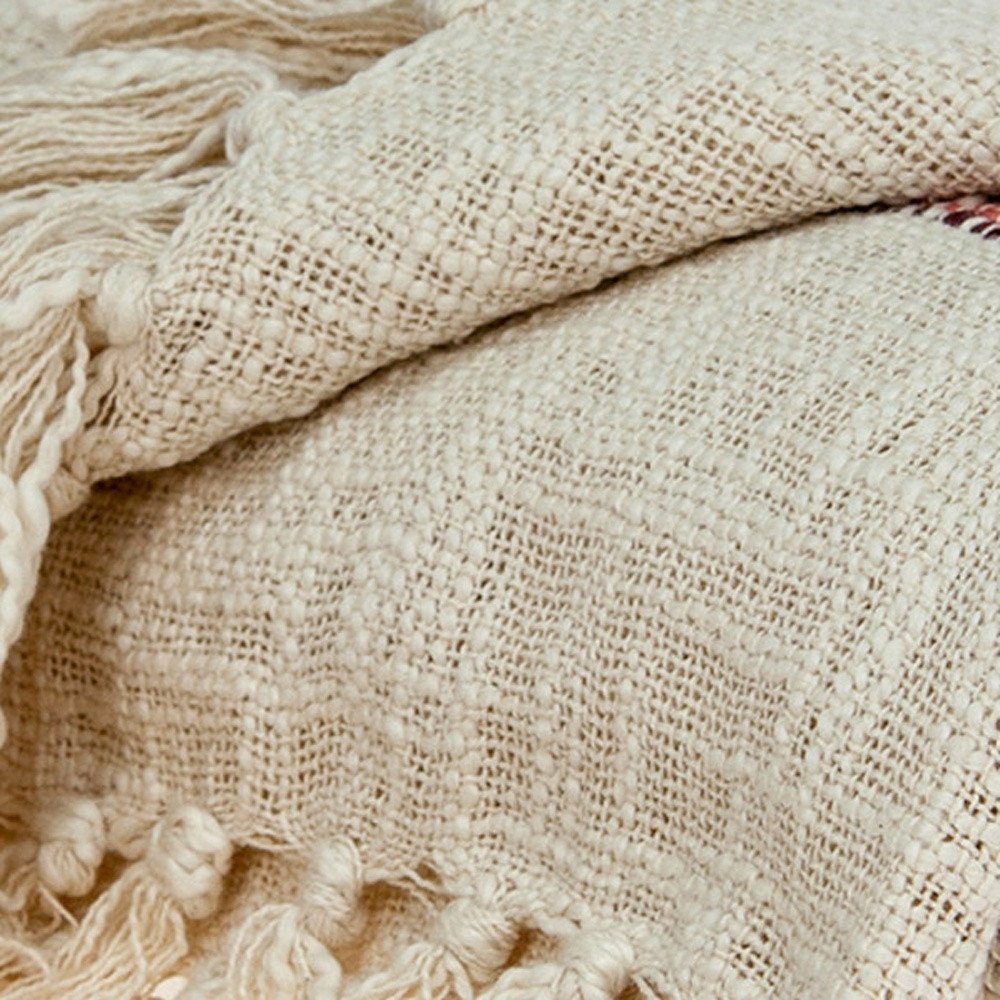 Beige and Shades of Pink Strips Woven Handloom Throw Blanket HomeRoots