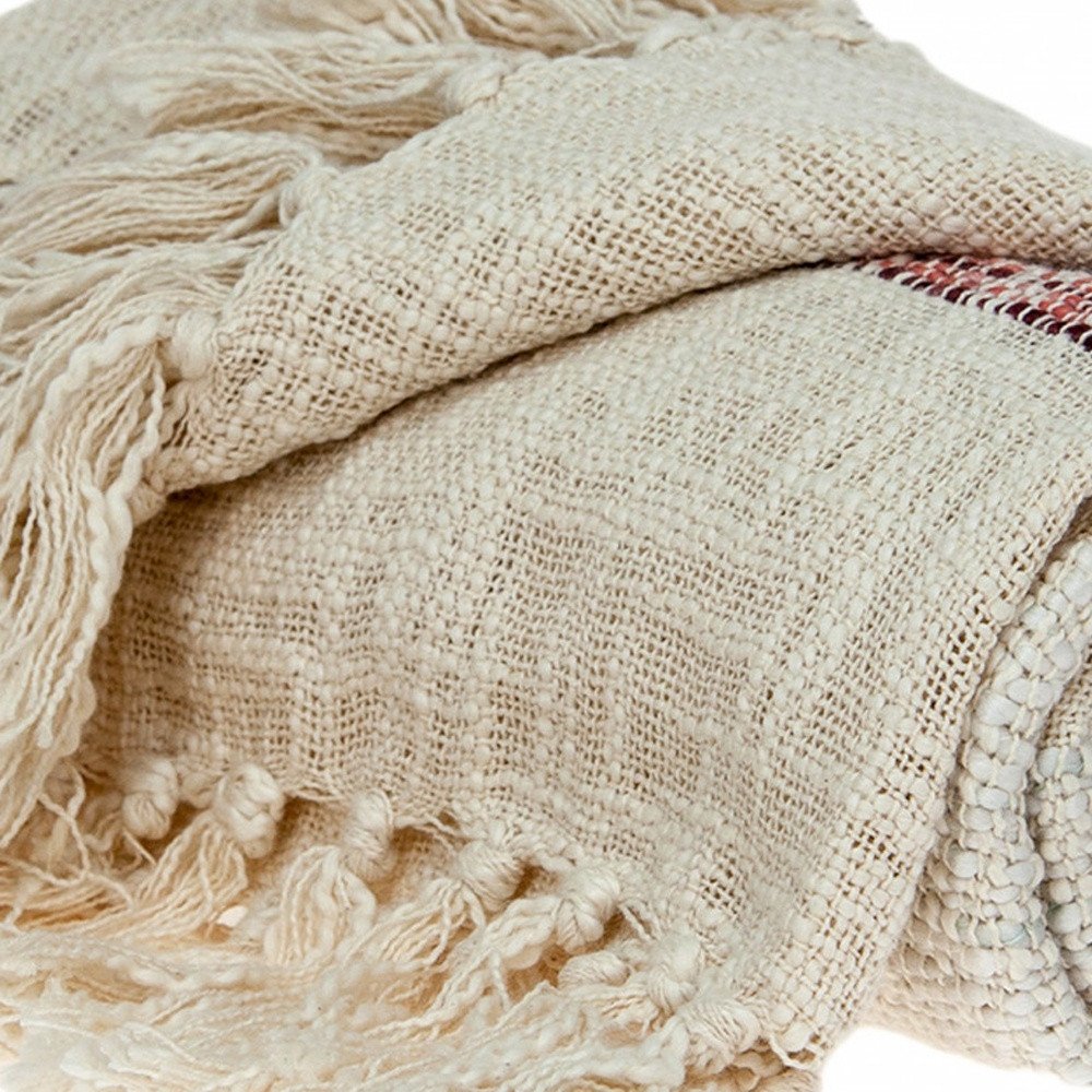 Beige and Shades of Pink Strips Woven Handloom Throw Blanket HomeRoots