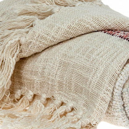 Beige and Shades of Pink Strips Woven Handloom Throw Blanket HomeRoots