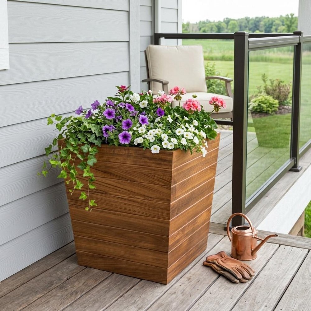 21" Brown Solid Wood Indoor Outdoor Square Planter Box HomeRoots