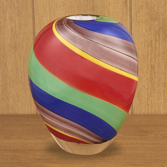 9" Red Blue and Green Striped Murano Style Art Glass Table Vase HomeRoots