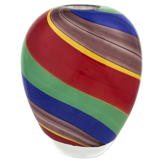 9" Red Blue and Green Striped Murano Style Art Glass Table Vase HomeRoots