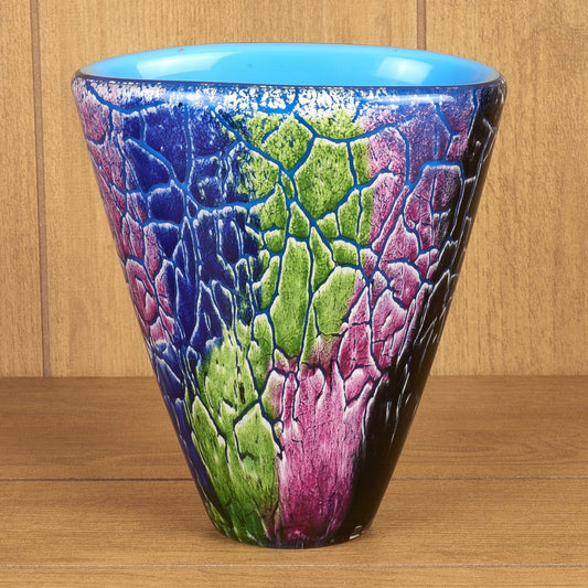 8" Blue and Green Murano Glass Abstract Oval Table Vase HomeRoots