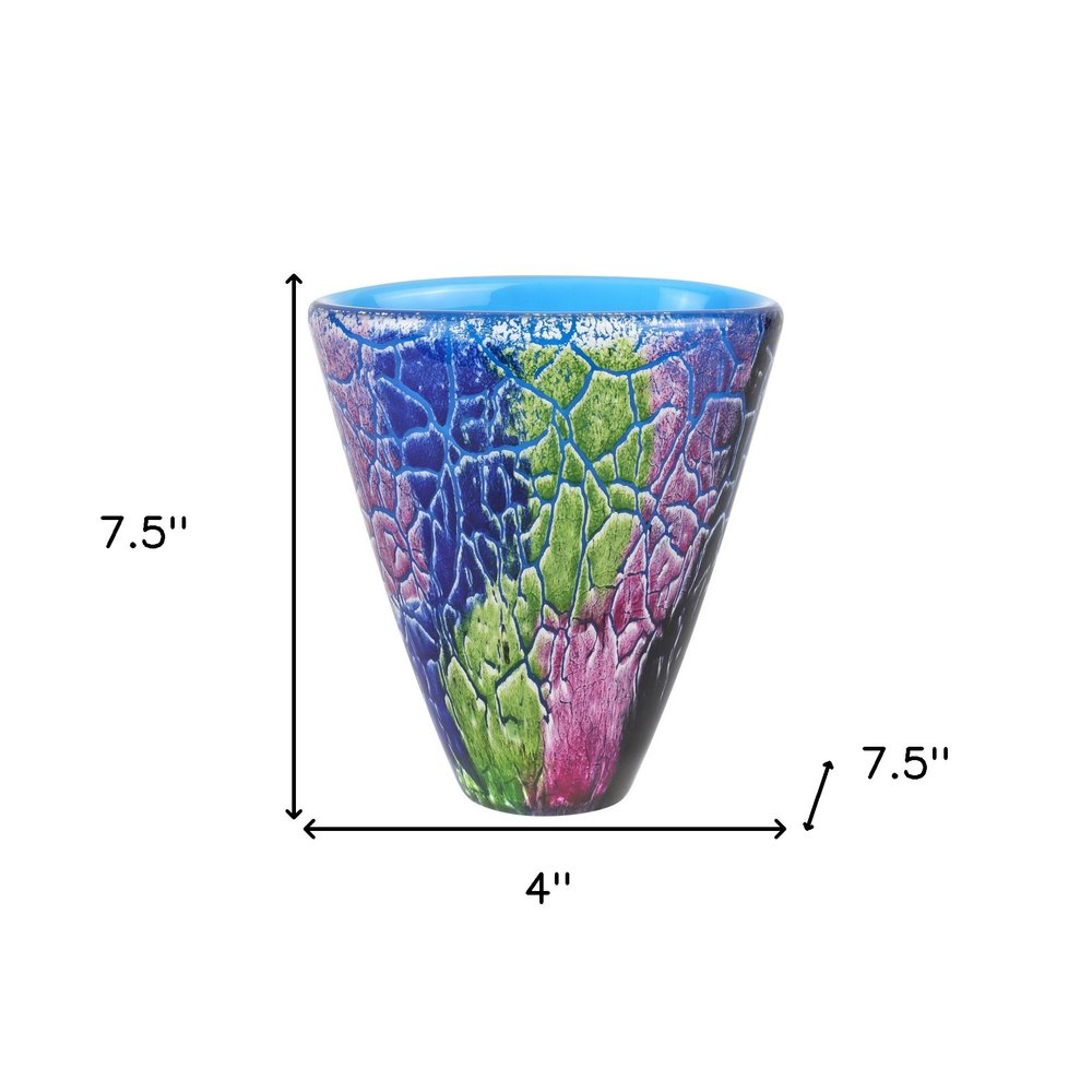 8" Blue and Green Murano Glass Abstract Oval Table Vase HomeRoots