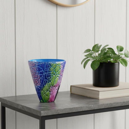 8" Blue and Green Murano Glass Abstract Oval Table Vase HomeRoots