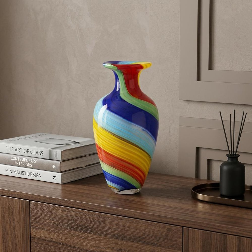 10" Rainbow Abstract Murano Style Glass Table Vase HomeRoots