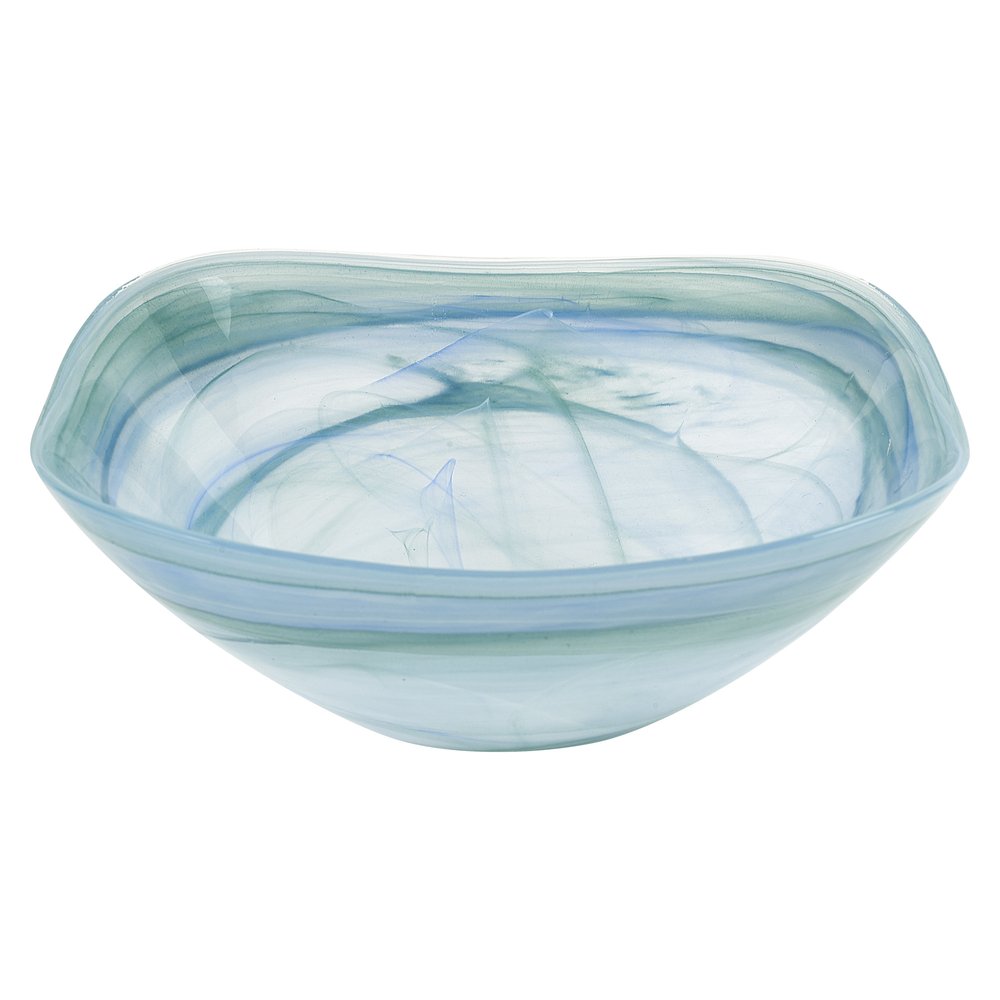 Set of Two 6" Aqua Blue And White Alabaster Glass Square Candy or Nut Bowls HomeRoots