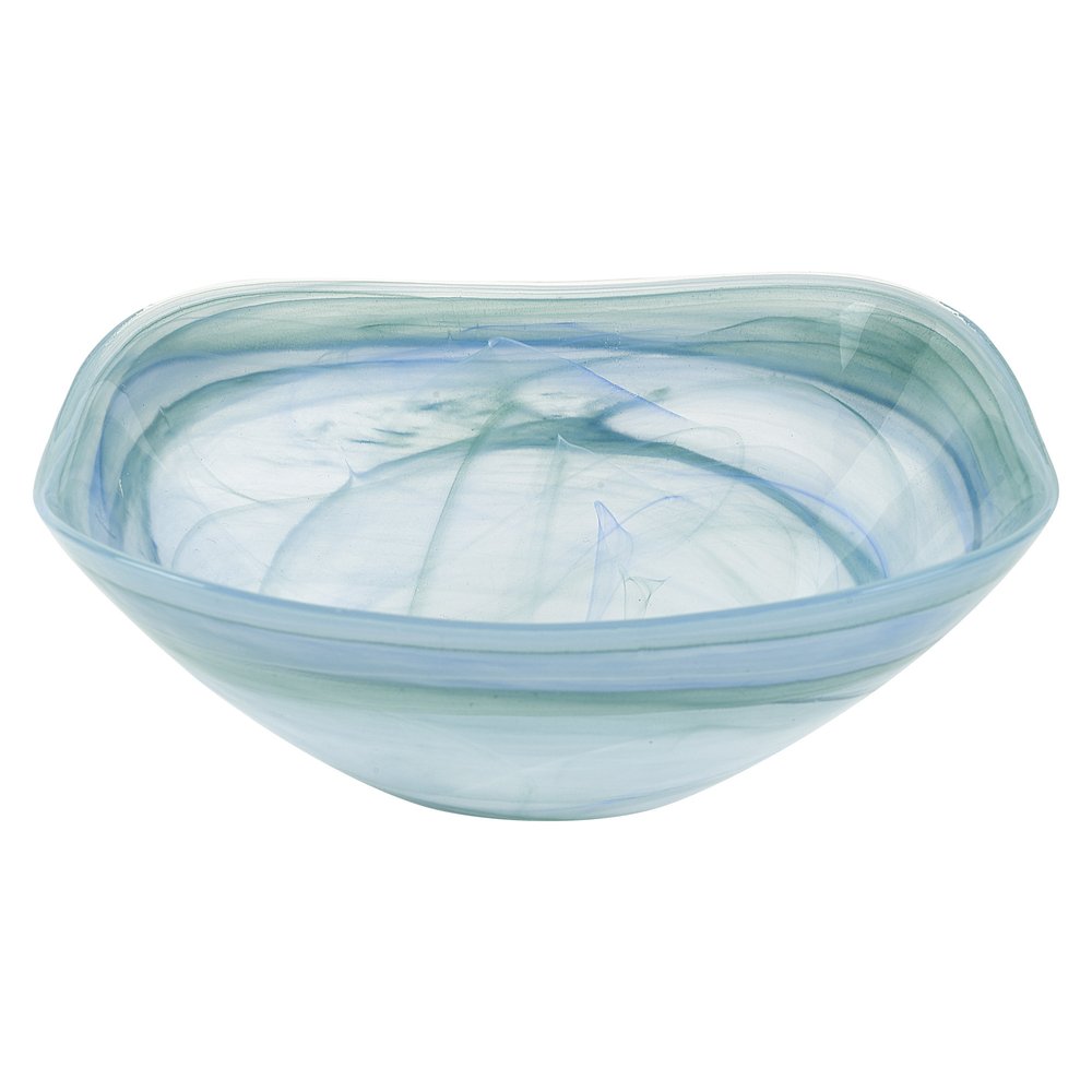 Set of Two 6" Aqua Blue And White Alabaster Glass Square Candy or Nut Bowls HomeRoots