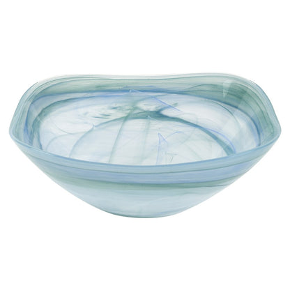 Set of Two 6" Aqua Blue And White Alabaster Glass Square Candy or Nut Bowls HomeRoots