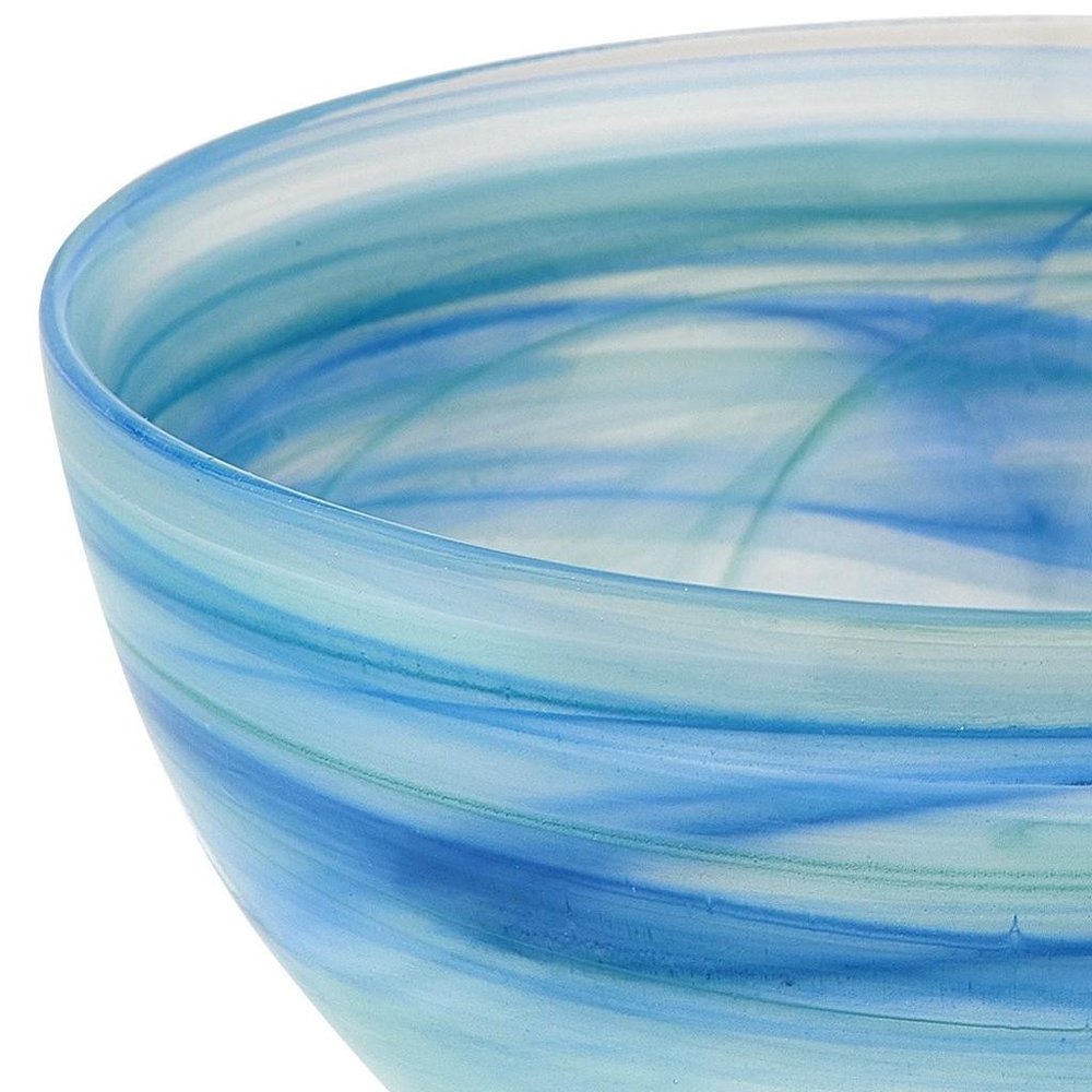 Set of Two 6" Aqua Blue And White Alabaster Glass Round Candy or Nut Bowls HomeRoots