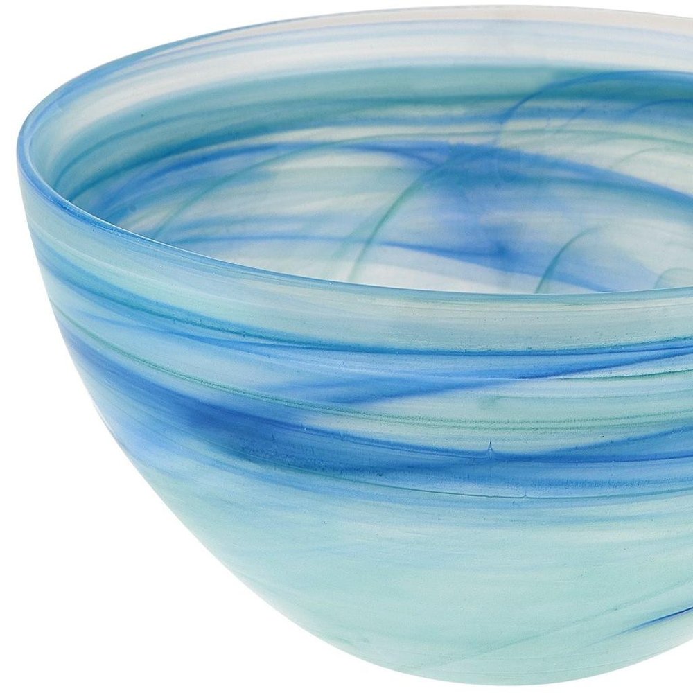 Set of Two 6" Aqua Blue And White Alabaster Glass Round Candy or Nut Bowls HomeRoots