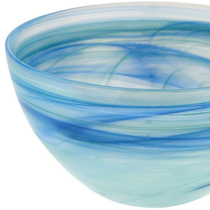 Set of Two 6" Aqua Blue And White Alabaster Glass Round Candy or Nut Bowls HomeRoots
