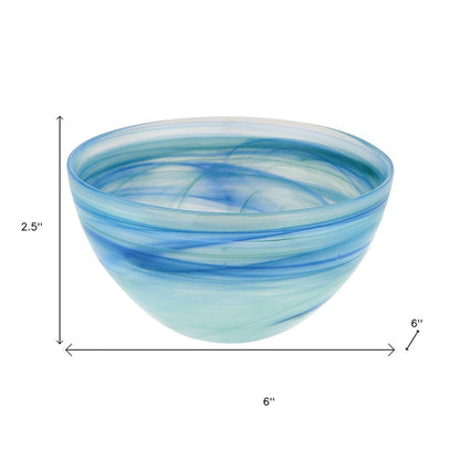 Set of Two 6" Aqua Blue And White Alabaster Glass Round Candy or Nut Bowls HomeRoots
