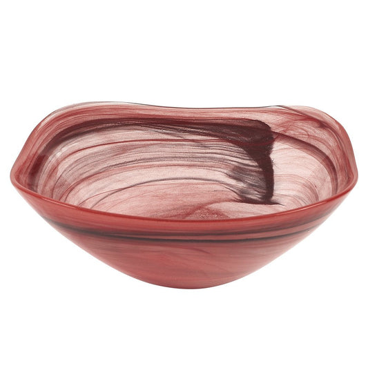 Set of Two 6" Red And White Alabaster Glass Square Salad Bowl HomeRoots