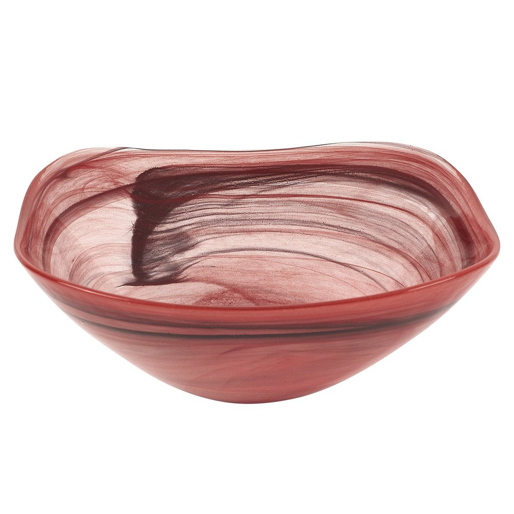 Set of Two 6" Red And White Alabaster Glass Square Salad Bowl HomeRoots
