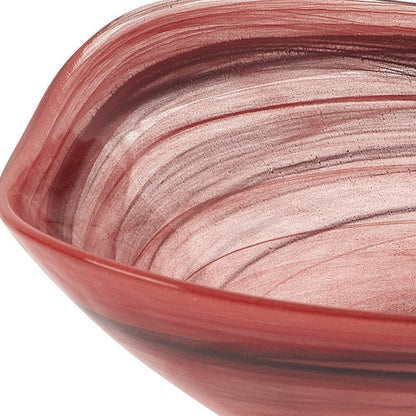 Set of Two 6" Red And White Alabaster Glass Square Salad Bowl HomeRoots